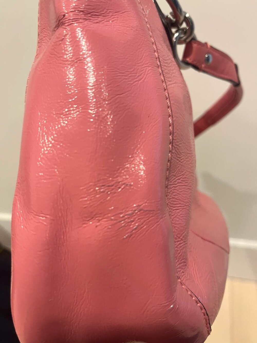 #R62 Vintage Coach Kristin Coral-Pink Patent Leather Satchel - Picture 11 of 15